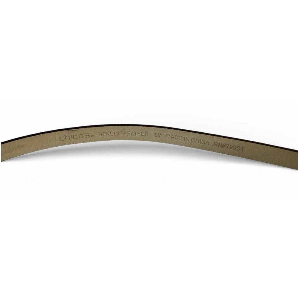 Vntg Chicos Adjustable Skinny Brown Leather Gold Hook Belt Sizes S-M RN #79984 - Picture 5 of 5